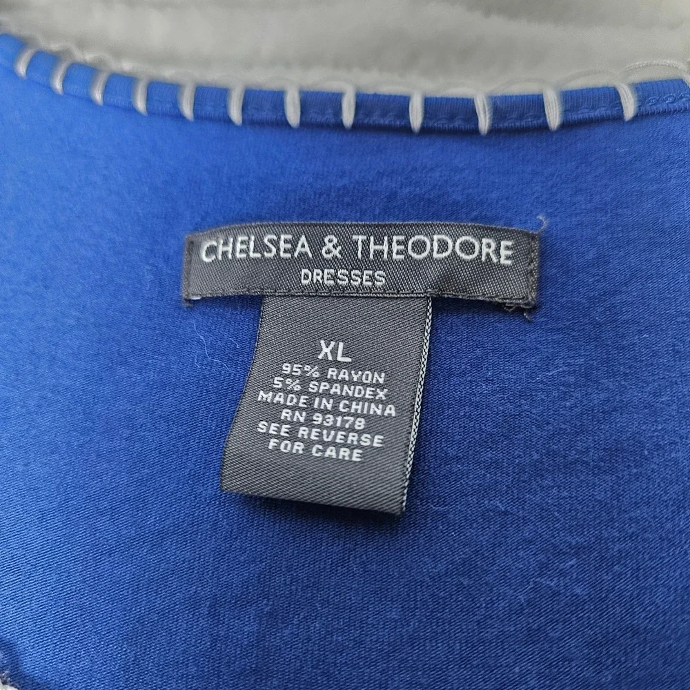 Chelsea Theodore Embroidered Blue Dress XL 3/4 Sleeve Empire Waist Boho Flowy - Picture 6 of 11